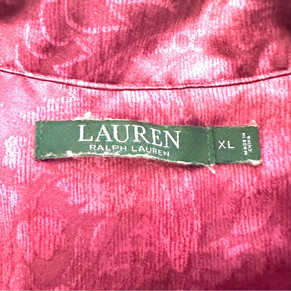 Vintage Ralph Lauren Dark Rose-Colored Polyester Pajama Set Long Sleeve & Pants - Picture 3 of 4